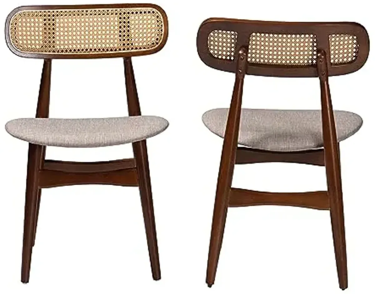 Baxton Studio Tarana Dining Chairs, Set of 2, Grey/Walnut Brown/Light Brown