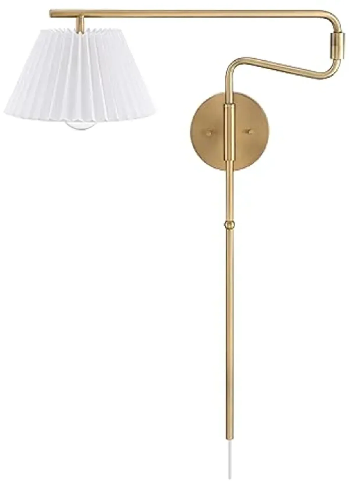 Nathan James Kai Modern Wall Mounted Plugin Bedside Reading Lamp with Pleated Shade, Vintaged Brass Finish