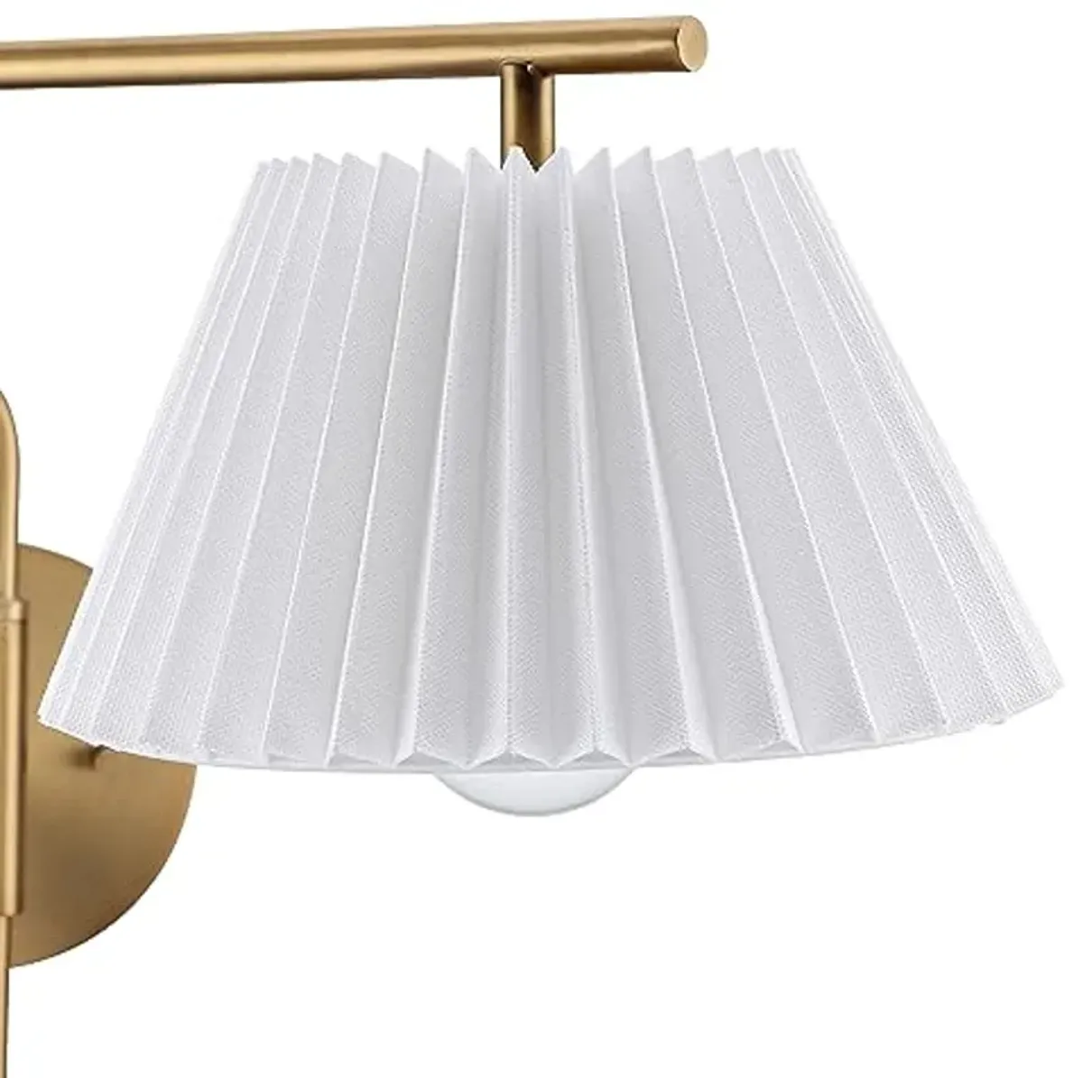 Nathan James Kai Modern Wall Mounted Plugin Bedside Reading Lamp with Pleated Shade, Vintaged Brass Finish