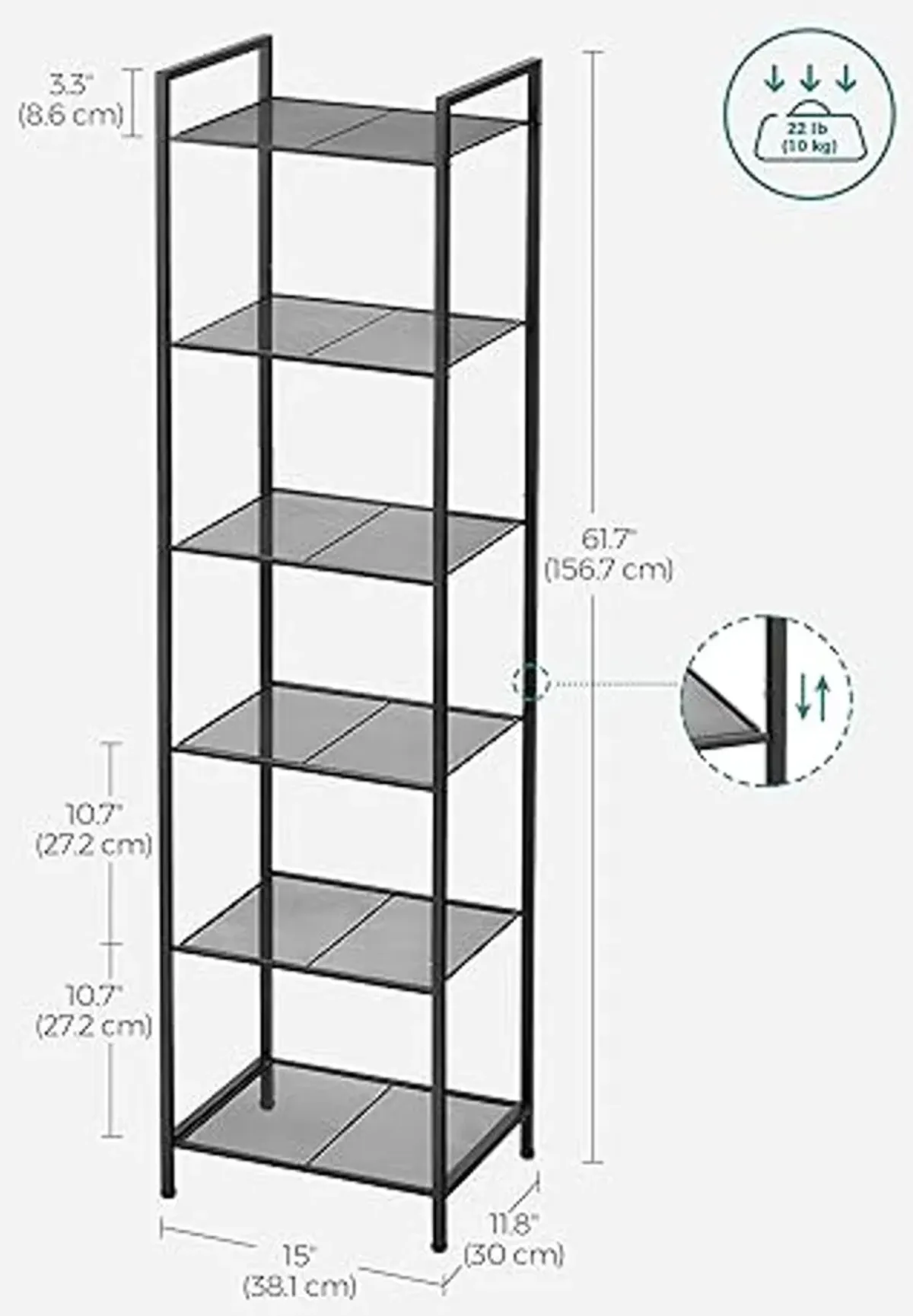 SONGMICS 6-Tier Storage Rack, Bathroom Shelf, Extendable Plant Stand with Adjustable Shelf, for Bathroom, Living Room, Balcony, Kitchen, Classic Black UBSC036B01