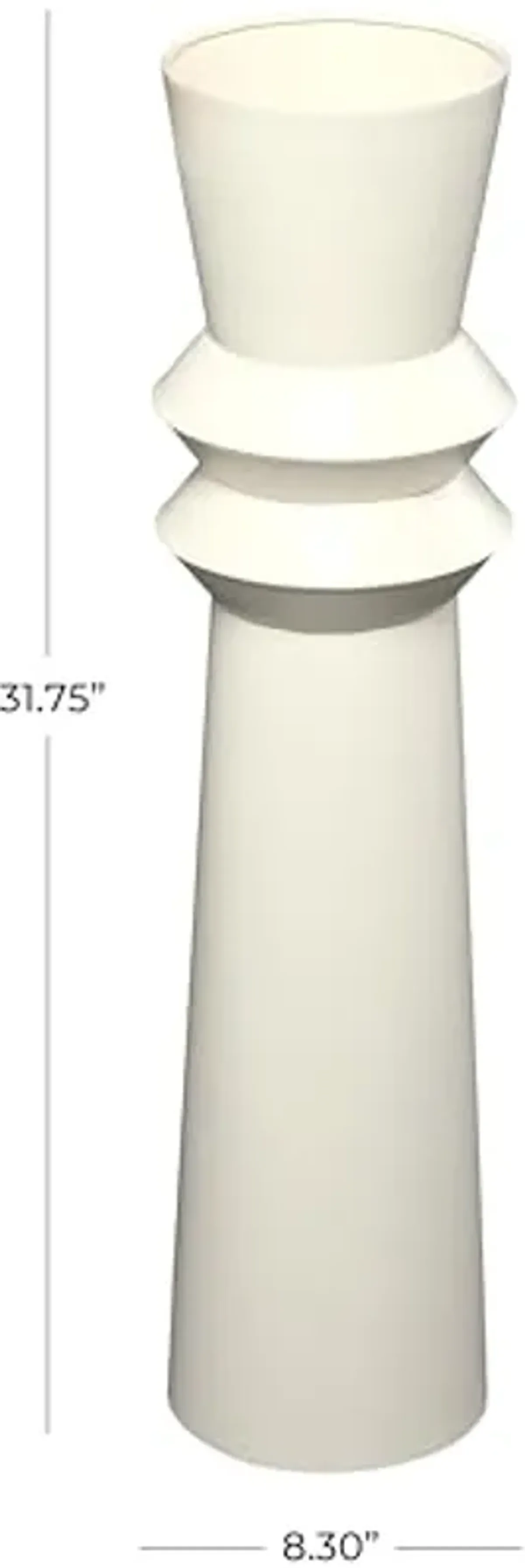 The Novogratz Metal Decorative Vase Tall Art Deco Fluted Floor Centerpiece Vase, Flower Vase for Home Decoration 8" x 8" x 32", Cream