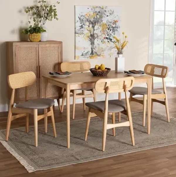 Baxton Studio Tarana Grey Fabric and Natural Oak Wood 5-Piece Dining Set