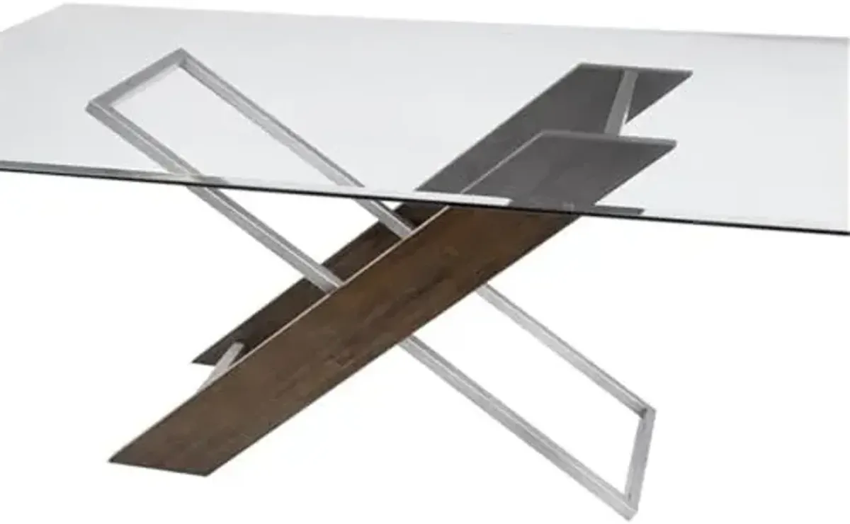 Bassett Mirror Company Harmon Rectangular Dining Table in Brown Wood and Metal