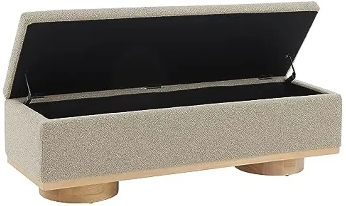 SAFAVIEH Couture Collection Vianna Brown Boucle/Natural Solid Wood Rectangular Storage Bench Lift Top for Bedroom Living Room