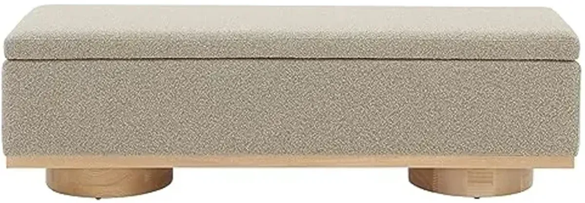 SAFAVIEH Couture Collection Vianna Brown Boucle/Natural Solid Wood Rectangular Storage Bench Lift Top for Bedroom Living Room