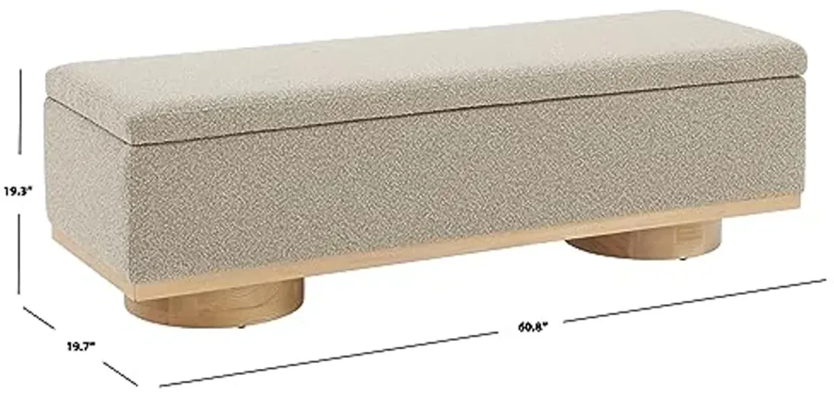 SAFAVIEH Couture Collection Vianna Brown Boucle/Natural Solid Wood Rectangular Storage Bench Lift Top for Bedroom Living Room