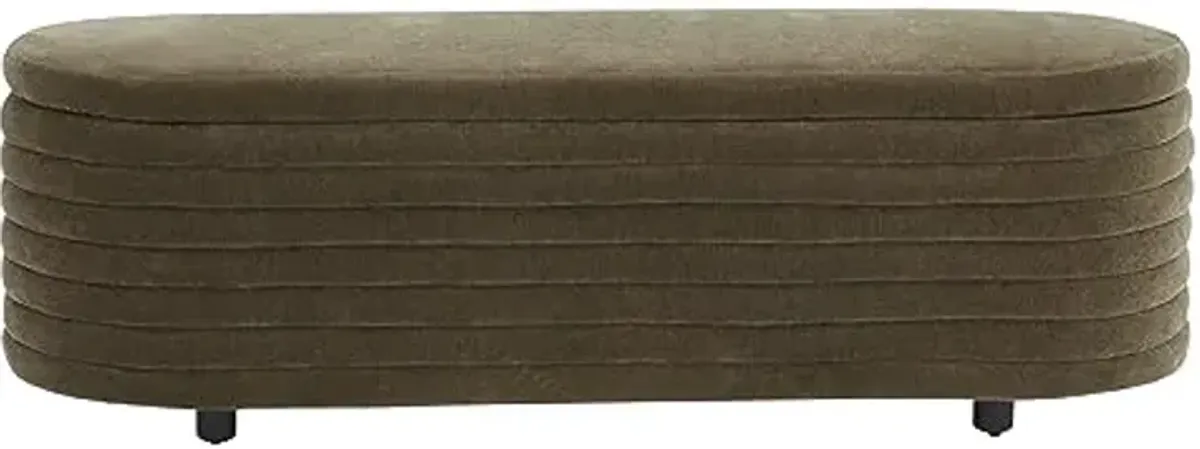 SAFAVIEH Couture Collection Jaymie Dark Olive/Black Oval Velvet Storage Bench Lift Top for Bedroom Living Room