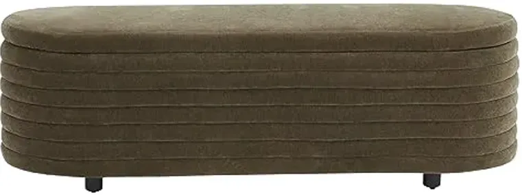 SAFAVIEH Couture Collection Jaymie Dark Olive/Black Oval Velvet Storage Bench Lift Top for Bedroom Living Room