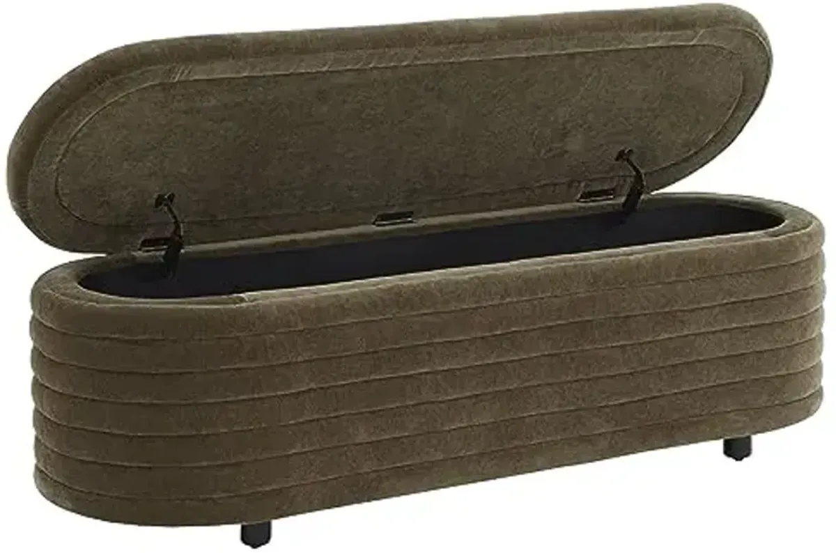 SAFAVIEH Couture Collection Jaymie Dark Olive/Black Oval Velvet Storage Bench Lift Top for Bedroom Living Room