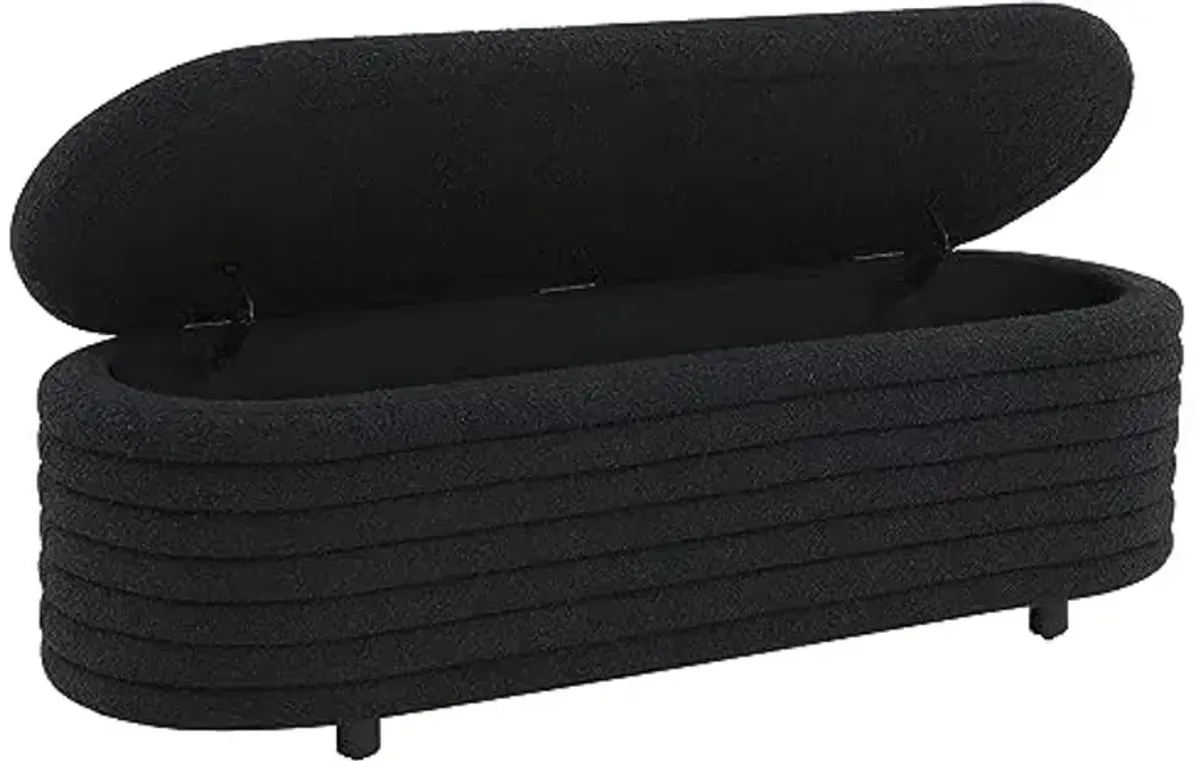 SAFAVIEH Couture Collection Jaymie Black/Black Oval Boucle Storage Bench Lift Top for Bedroom Living Room