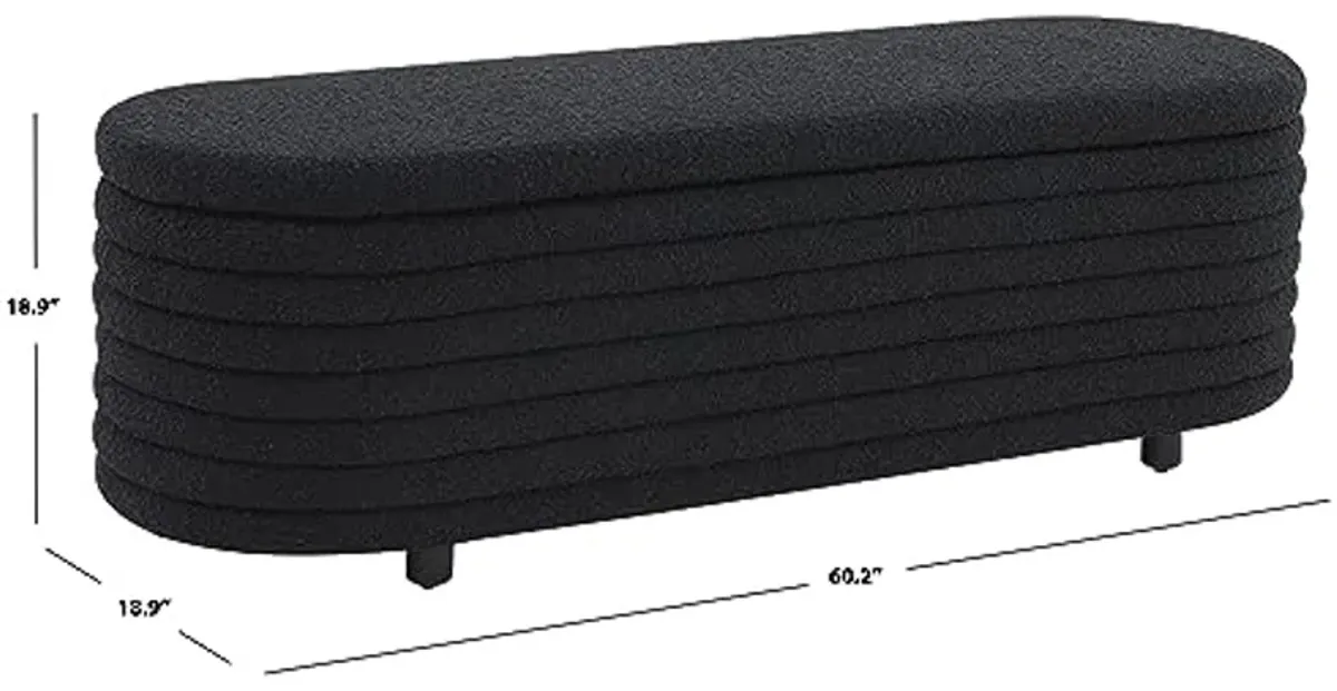 SAFAVIEH Couture Collection Jaymie Black/Black Oval Boucle Storage Bench Lift Top for Bedroom Living Room