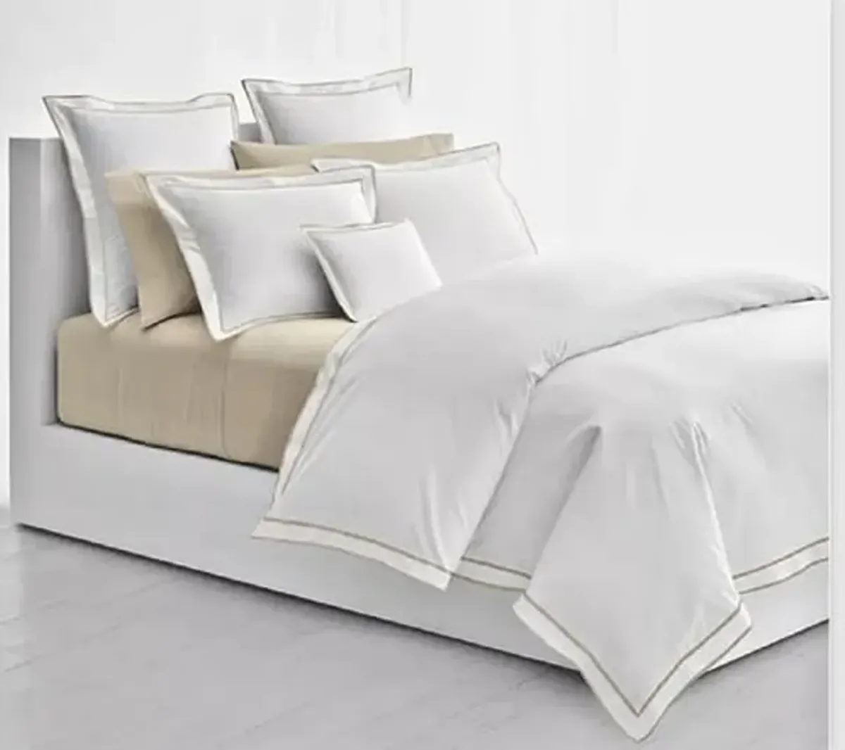 Lauren Ralph Lauren Spencer Sateen Border Duvet Cover Full/Queen White/Flax