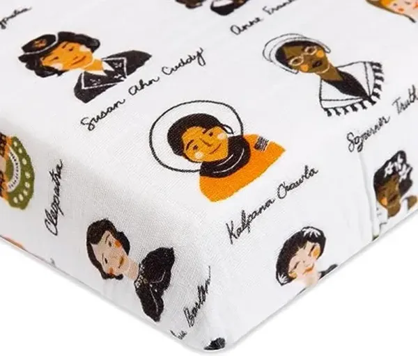 Babyletto 100% Organic Cotton Mini Crib Sheet, GOTS-Certified, Fitted 360°, Ultra-Soft and Breathable Muslin - Women in History