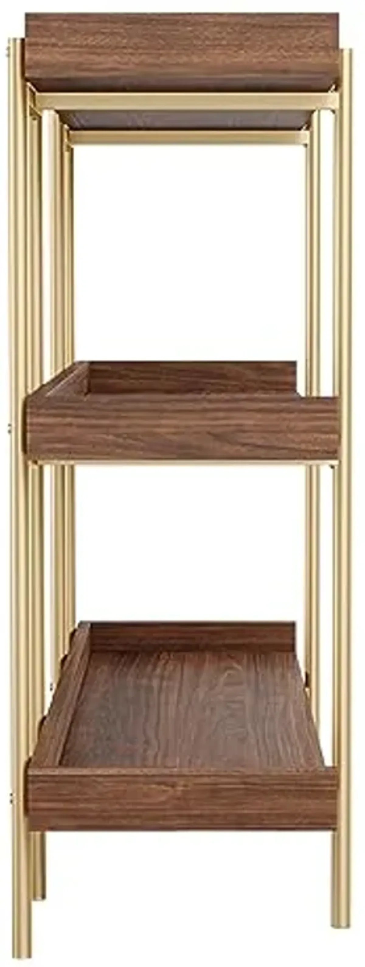 Martha Stewart Emmett 3 Shelf Storage Display Unit Bookcase with Metal, Set of 1, Walnut Wood Grain/Polished Brass Frame