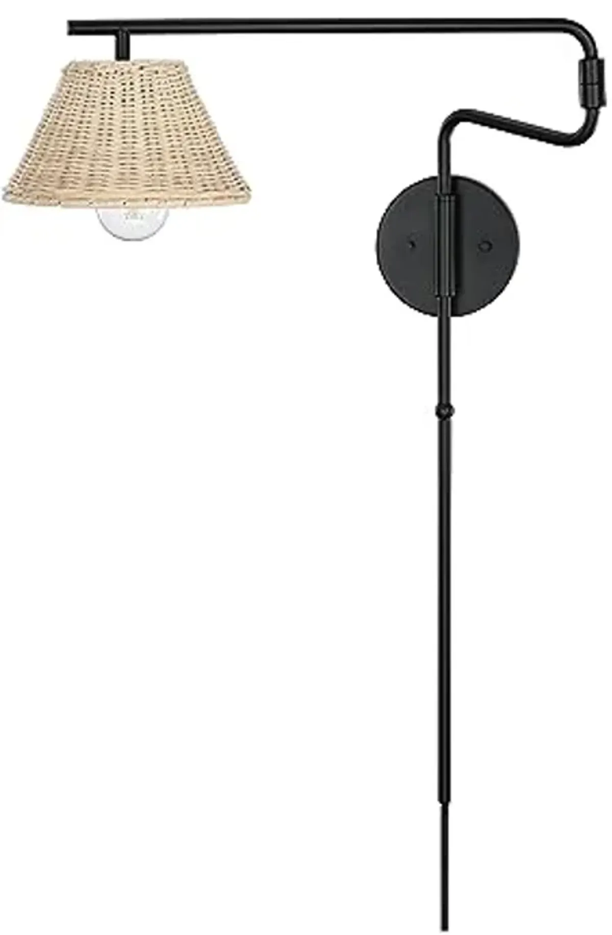 Nathan James Kai Bohemian Plug-in Wall Sconce, Wall Mounted Bedside Reading Lamp with Rattan Shade, Matte Black Finish