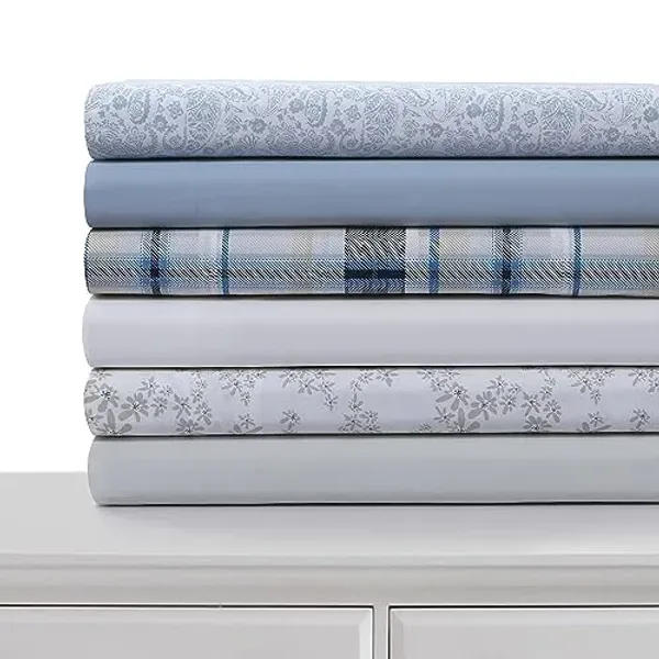 Tribeca Living Cotton Percale Pillowcases King Size, 300 Thread Count, Set of 2, Envelope Closure, Skyway/Blue