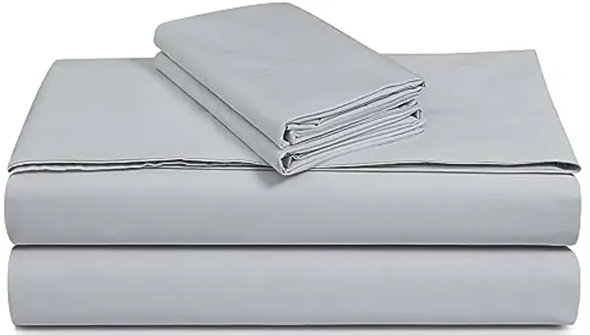 Tribeca Living Cotton Percale Pillowcases King Size, 300 Thread Count, Set of 2, Envelope Closure, Soft Grey