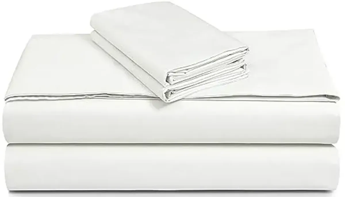 Tribeca Living Cotton Percale Pillowcases King Size, 300 Thread Count, Set of 2, Envelope Closure, Milk White
