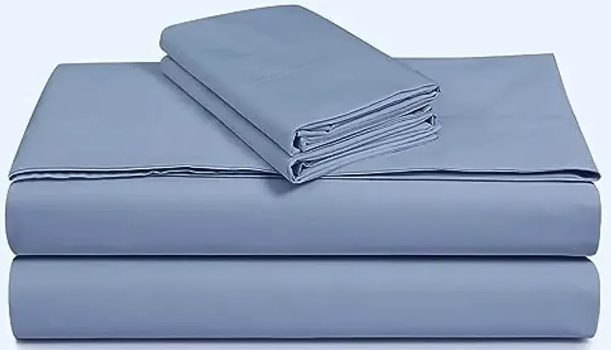 Tribeca Living Cotton Percale Pillowcases Standard Size, 300 Thread Count, Set of 2, Envelope Closure, Skyway/Blue