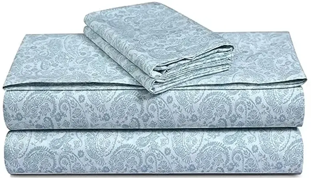 Tribeca Living Cotton Percale Pillowcases Standard Size, 300 Thread Count, Set of 2, Envelope Closure, Danielle Paisley Blue