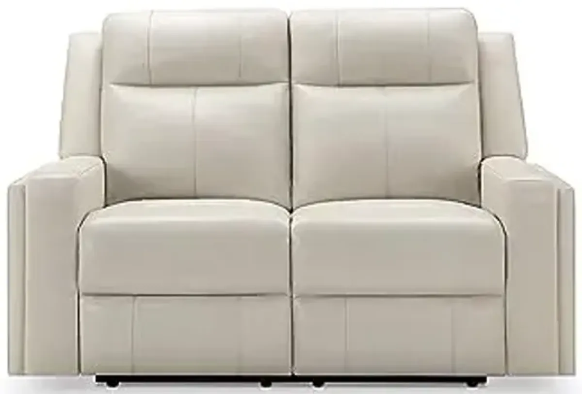 Abbyson Living Rachel Leather Reclining Loveseat - Lever Recliner, Top Grain Leather, Ivory