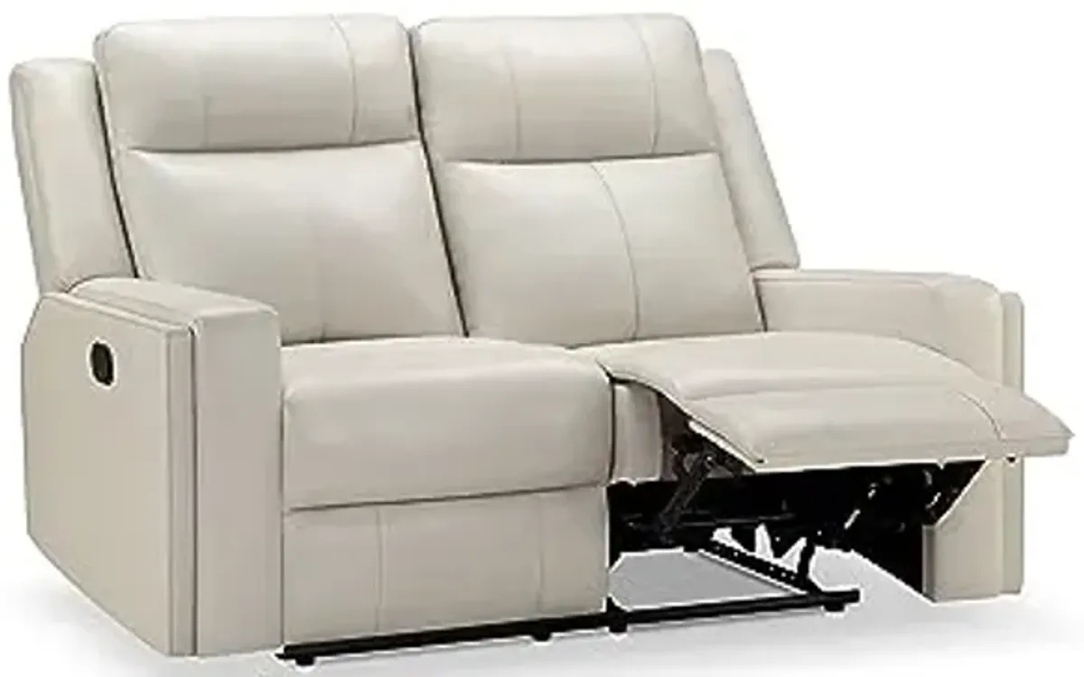 Abbyson Living Rachel Leather Reclining Loveseat - Lever Recliner, Top Grain Leather, Ivory