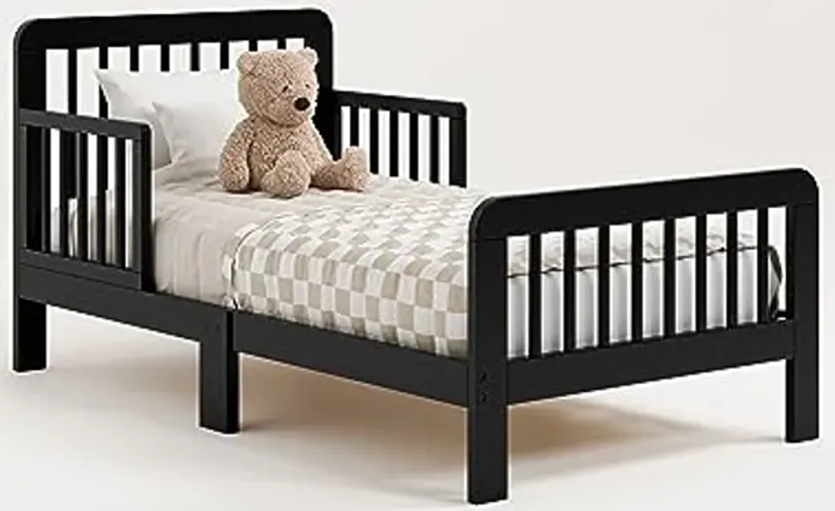 Storkcraft Pasadena Toddler Bed (Black) - GREENGUARD Gold Certified, Fits Standard Full-Size Crib & Toddler Mattress, Toddler Safety Guardrails Included, Complete Design with Footboard