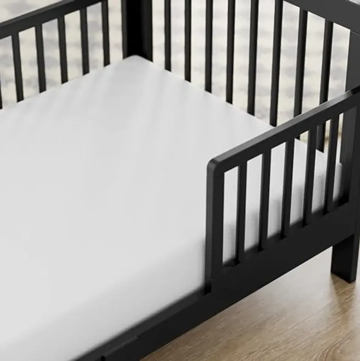 Storkcraft Pasadena Toddler Bed (Black) - GREENGUARD Gold Certified, Fits Standard Full-Size Crib & Toddler Mattress, Toddler Safety Guardrails Included, Complete Design with Footboard