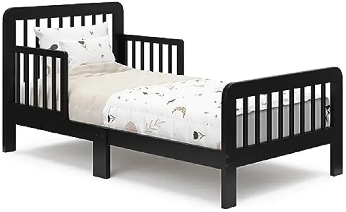 Storkcraft Pasadena Toddler Bed (Black) - GREENGUARD Gold Certified, Fits Standard Full-Size Crib & Toddler Mattress, Toddler Safety Guardrails Included, Complete Design with Footboard