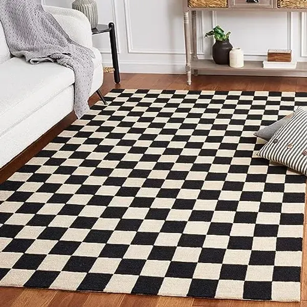 Martha Stewart x SAFAVIEH Area Rug Collection - 4' x 6', Black & Beige, Handmade Wool, Checkered Pattern, Ideal for Living Room, Foyer, Bedroom, Accent Space (MSR4760Z)