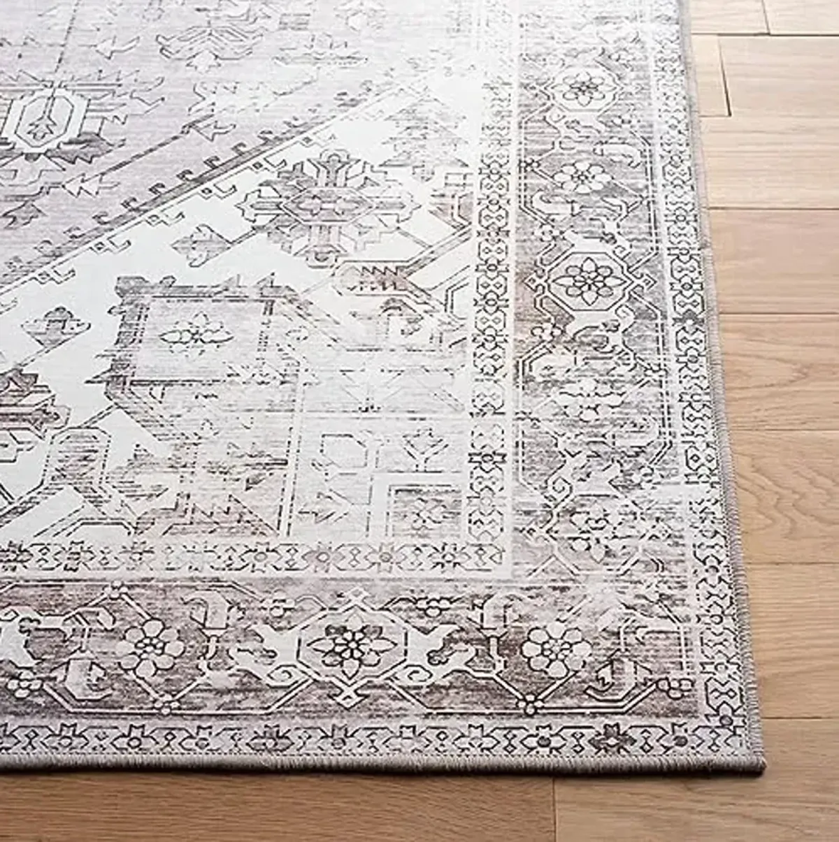 SAFAVIEH Washable Rug Tucson Collection - 3' Square, Beige & Grey, Slip Resistant & Easy to Clean, Ideal for Foyer, Entryway, Kitchen, Bedroom (TSN102B)