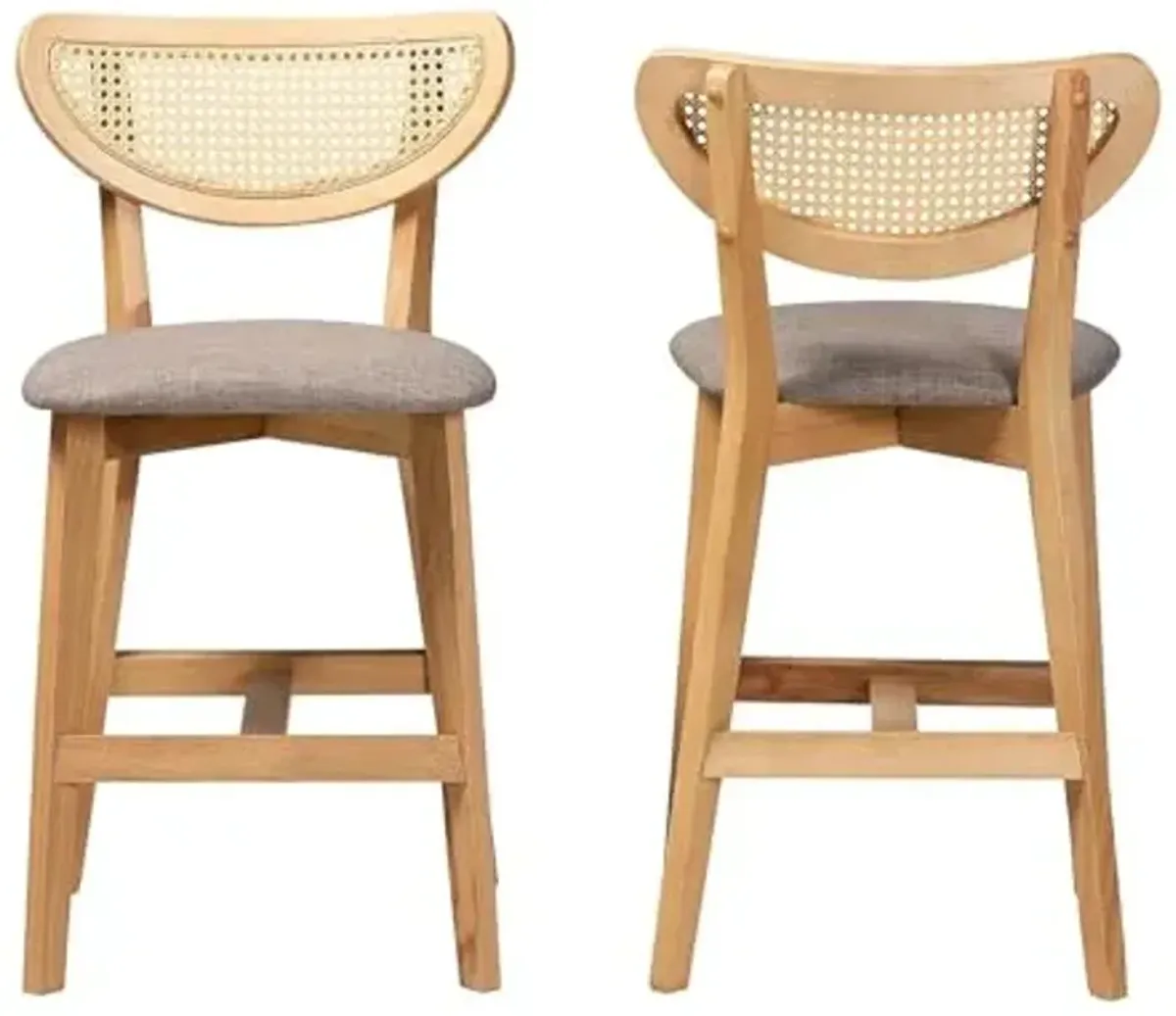 Baxton Studio Dannell Mid-Century Fabric Counter Stool, Grey/Natural Oak/Light Brown, 2/Set