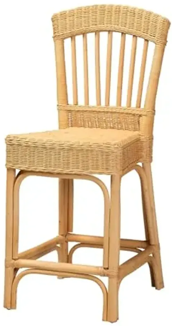 Baxton Studio Bali & pari Barito Bohemian Natural Rattan Counter Stool, Light Honey