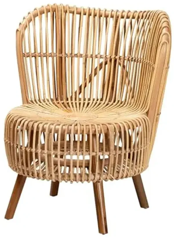 Baxton Studio Bali & pari Nagoya Natural Rattan Accent Chair, Light Honey/Natural Teak