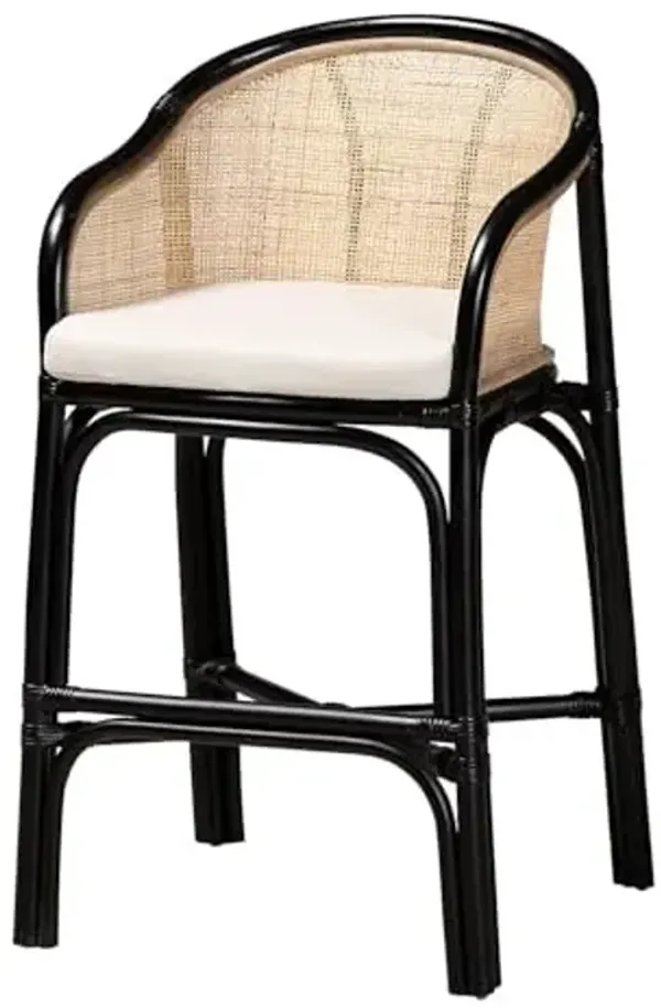 Bali & pari Miranda Bohemian Natural Rattan Counter Stool, Black/Natural/Off-White
