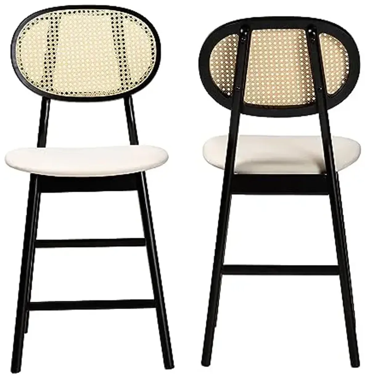 Baxton Studio Darrion Counter Stools, Set of 2, Cream/Black/Light Brown