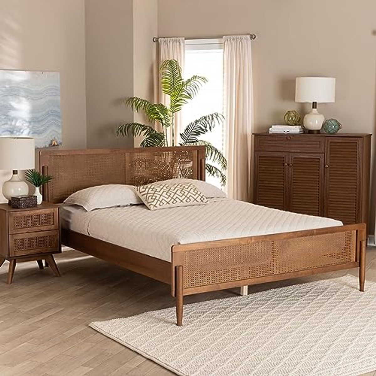 Baxton Studio Gardwin Bed (Platform), Queen, Ash Walnut/Light Brown