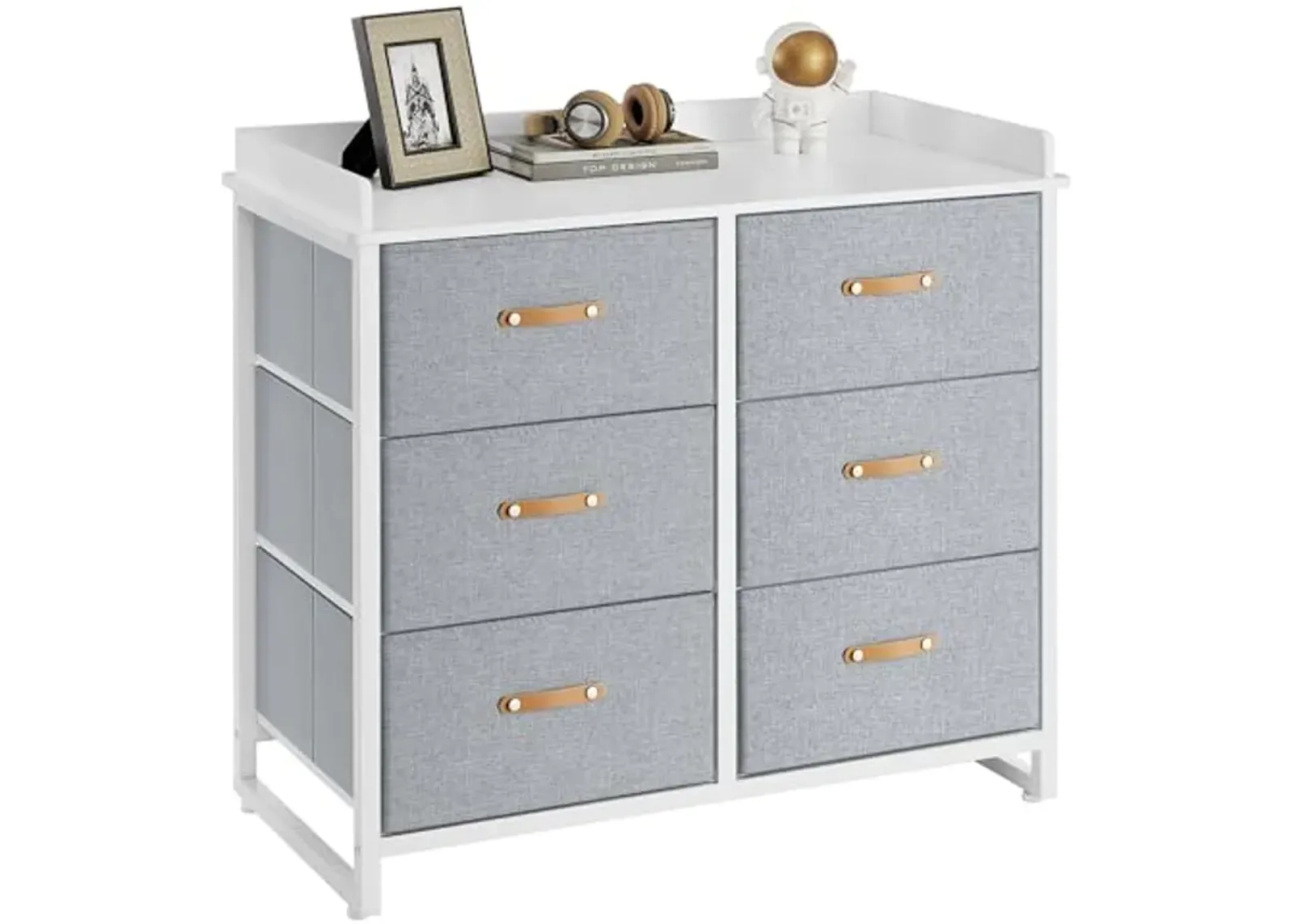 SONGMICS Dresser for Bedroom with 6 Drawers, Chest of Drawers, with Water-Resistant Changing Table, Storage Organizer Cabinet, for Kids Room Nursery Living Room Hallway, Gray UGKR101G01