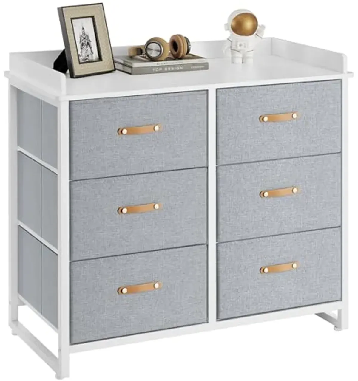 SONGMICS Dresser for Bedroom with 6 Drawers, Chest of Drawers, with Water-Resistant Changing Table, Storage Organizer Cabinet, for Kids Room Nursery Living Room Hallway, Gray UGKR101G01