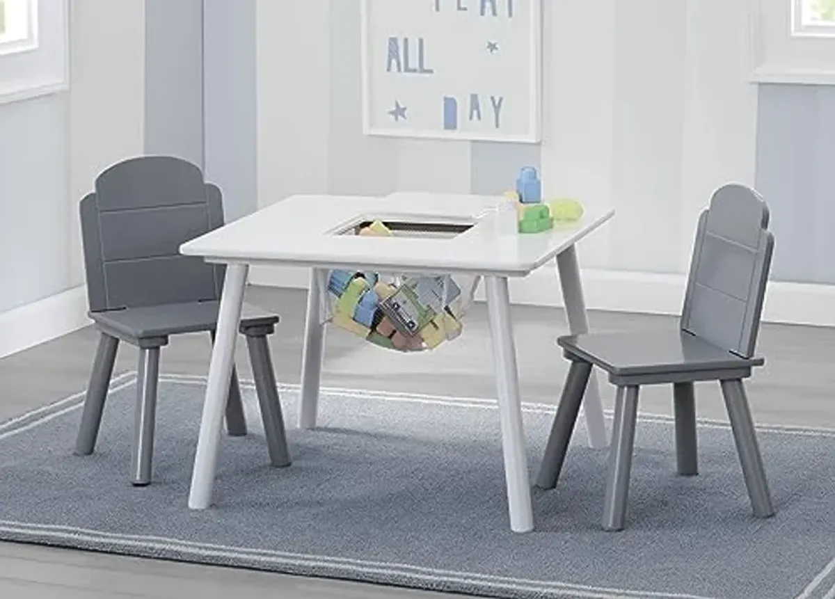 Delta Children Finn Table and Chair Set with Storage, White/Grey