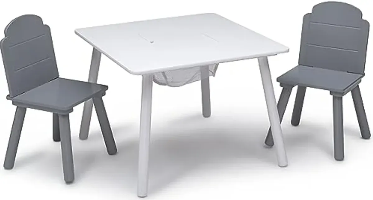 Delta Children Finn Table and Chair Set with Storage, White/Grey