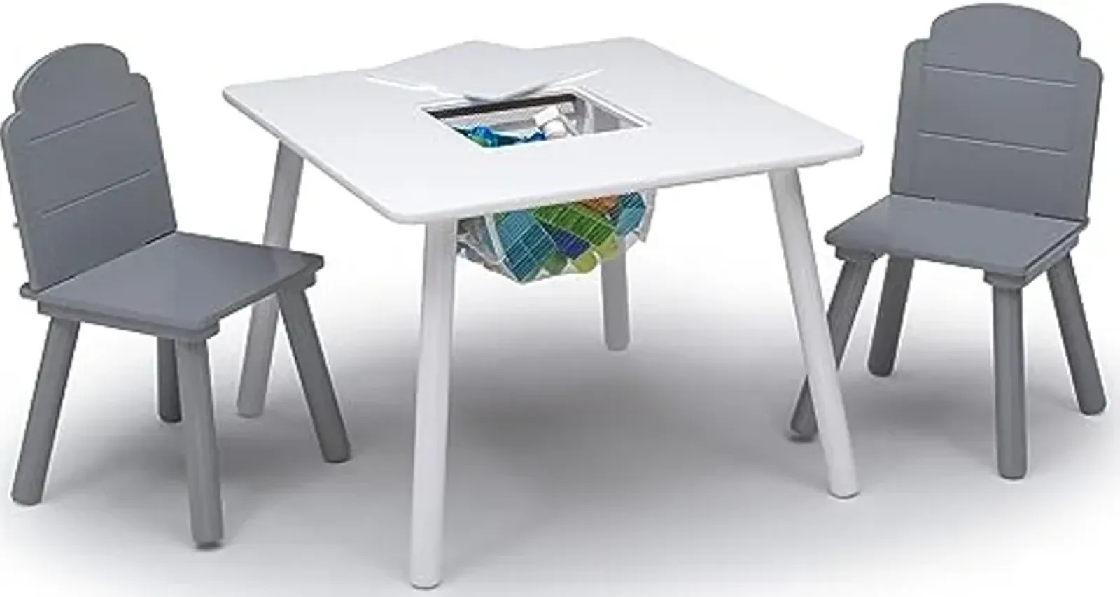 Delta Children Finn Table and Chair Set with Storage, White/Grey