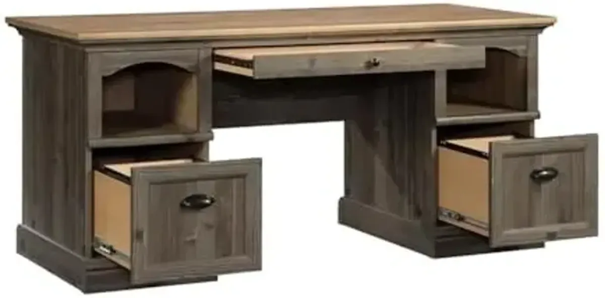 Sauder Sonnet Springs Engineered Wood Executive Desk in Pebble Pine