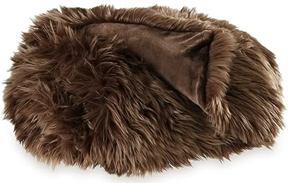 Signature Design by Ashley Bellethrone Modern Lightweight Reversible Faux Fur Throw, 50x60, Dark Brown