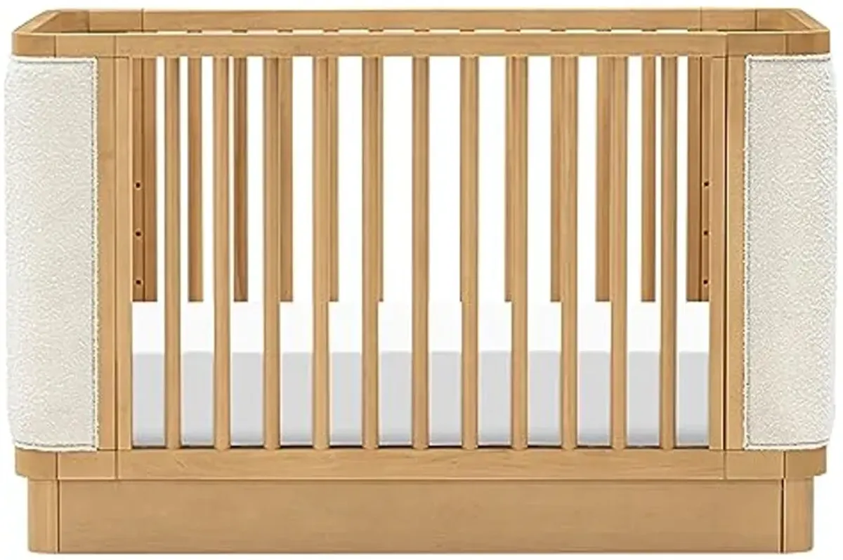 Babyletto Bondi Boucle 4-in-1 Convertible Crib with Toddler Bed Conversion Kit in Honey with Ivory Boucle, Greenguard Gold Certified