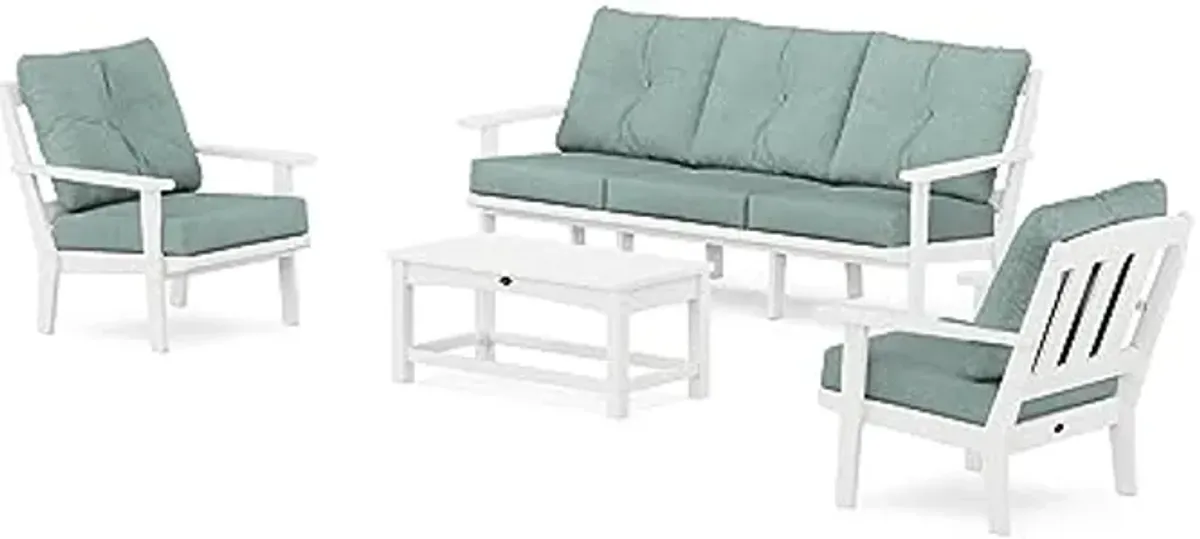 Trex Outdoor Furniture Cape Cod 4-Piece Deep Seating Set with Sofa in Classic White/Glacier Spa