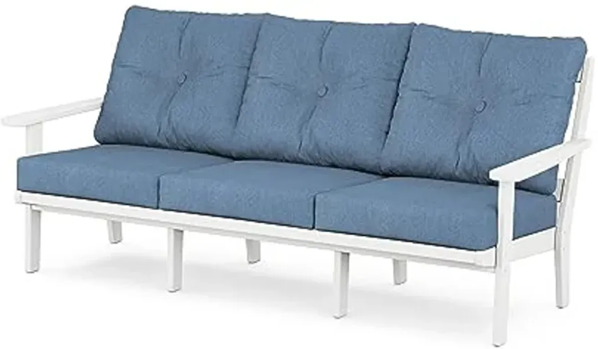 Trex Outdoor Furniture Cape Cod Deep Seating Sofa in Classic White/Sky Blue