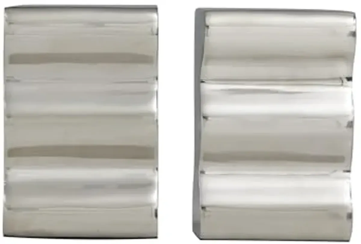 The Novogratz Aluminum Metal Decorative Bookends Wave Inspired Non Skid Bookends, Set of 2 Office Bookends3 W, 6" H, Silver