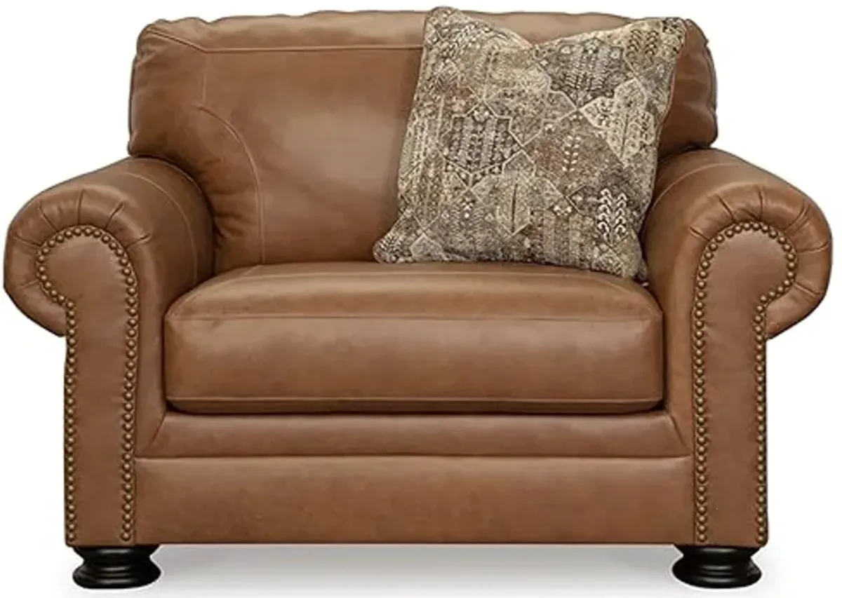 Signature Design by Ashley Carianna Contemporary Leather Match Upholstered Oversized Chair with Nailhead Trim and 1 Accent Pillow, Dark Brown