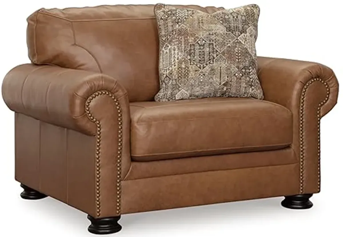 Signature Design by Ashley Carianna Contemporary Leather Match Upholstered Oversized Chair with Nailhead Trim and 1 Accent Pillow, Dark Brown